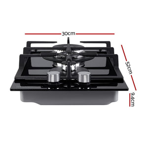 Devanti Gas Cooktop 30cm 2 Burner Black - SportZone.co.nz