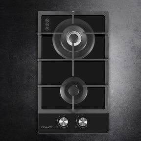 Devanti Gas Cooktop 30cm 2 Burner Black - SportZone.co.nz