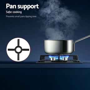Devanti Gas Cooktop 30cm 2 Burner Built-in Stove Glass Cook Top NG LPG Wok Burner - SportZone.co.nz