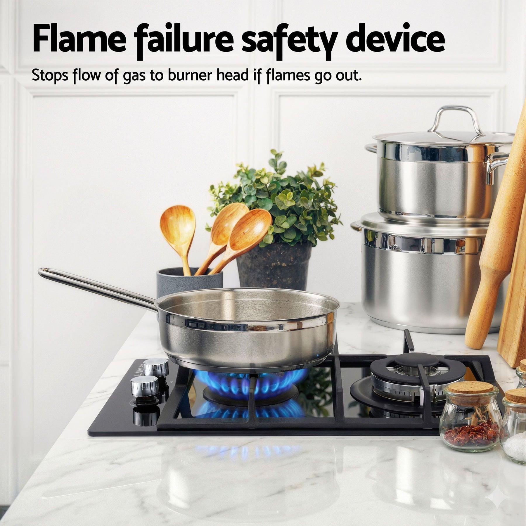 Devanti Gas Cooktop 30cm 2 Burner Built-in Stove Glass Cook Top NG LPG Wok Burner - SportZone.co.nz