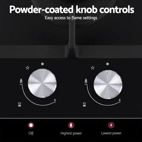 Devanti Gas Cooktop 30cm 2 Burner Built-in Stove Glass Cook Top NG LPG Wok Burner - SportZone.co.nz