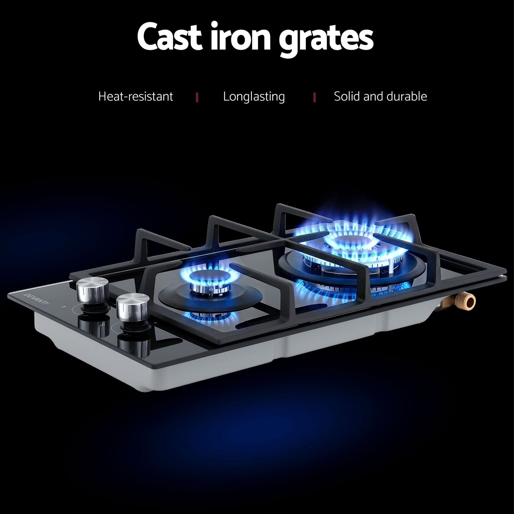 Devanti Gas Cooktop 30cm 2 Burner Built-in Stove Glass Cook Top NG LPG Wok Burner - SportZone.co.nz