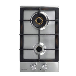 Devanti Gas Cooktop 30cm 2 Burner Silver - SportZone.co.nz
