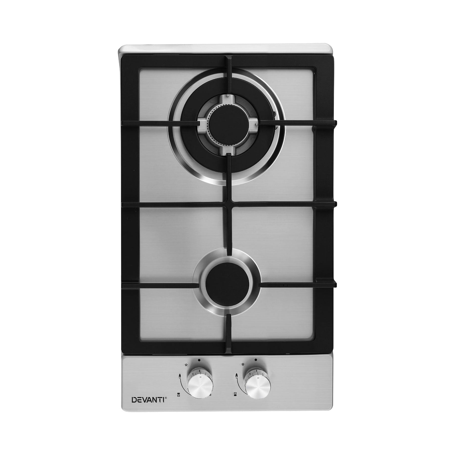 Devanti Gas Cooktop 30cm 2 Burner Silver - SportZone.co.nz