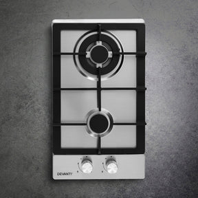 Devanti Gas Cooktop 30cm 2 Burner Silver - SportZone.co.nz