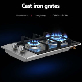 Devanti Gas Cooktop 30cm 2 Burner Silver - SportZone.co.nz