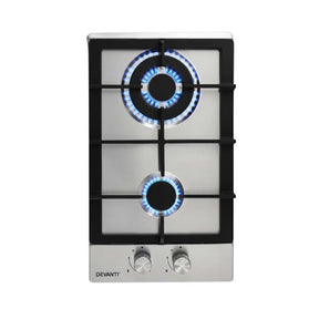Devanti Gas Cooktop 30cm 2 Burner Silver - SportZone.co.nz