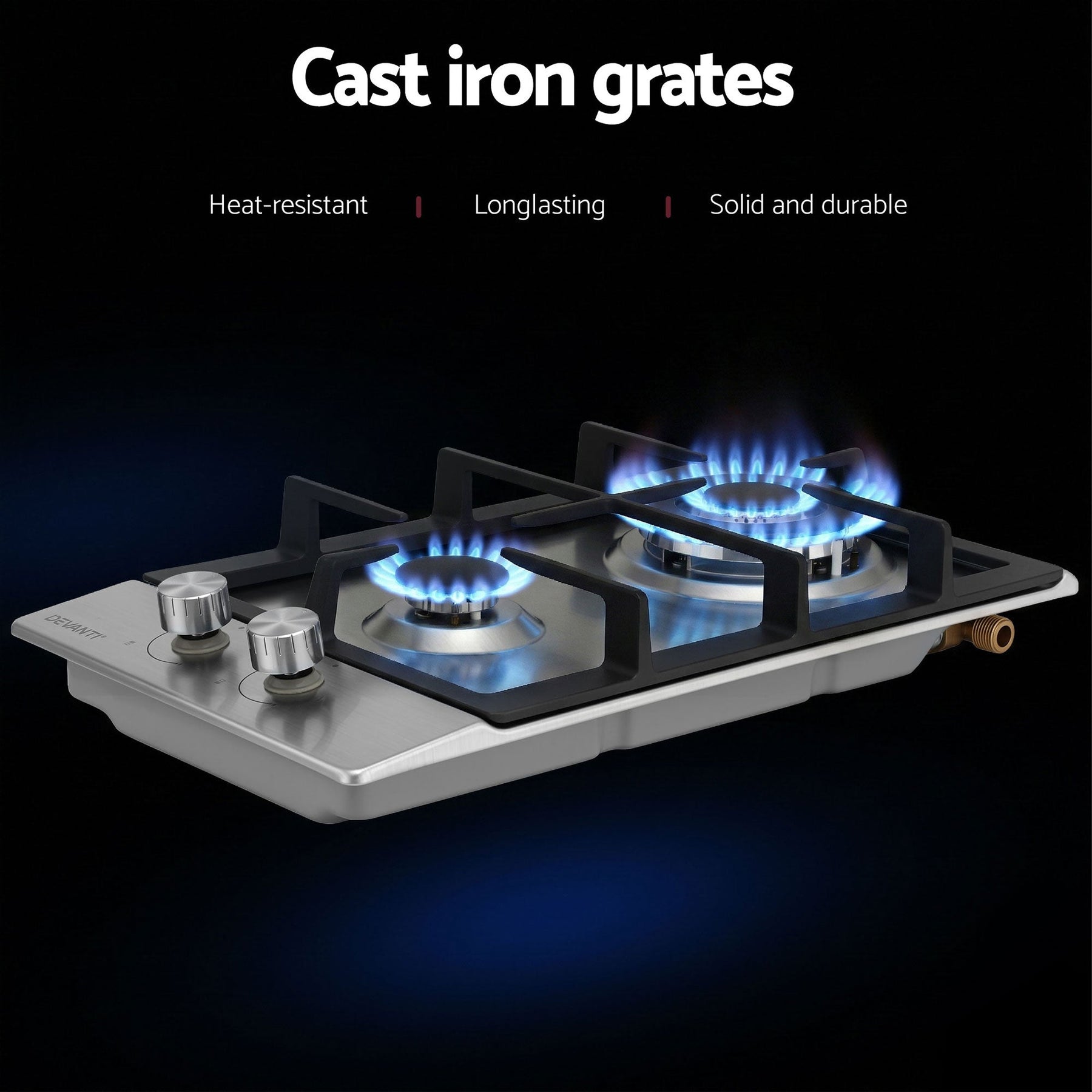 Devanti Gas Cooktop 30cm 2 Burner Silver - SportZone.co.nz