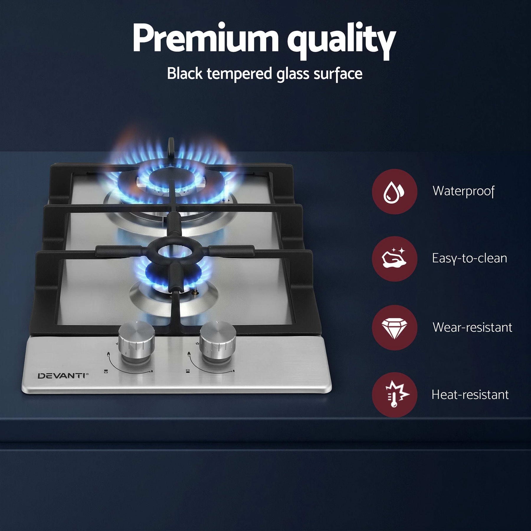 Devanti Gas Cooktop 30cm 2 Burner Silver - SportZone.co.nz