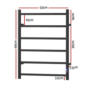 Devanti Heated Towel Rail 6 Round Bars with Timer Electric Heater Warmer Rack - SportZone.co.nz