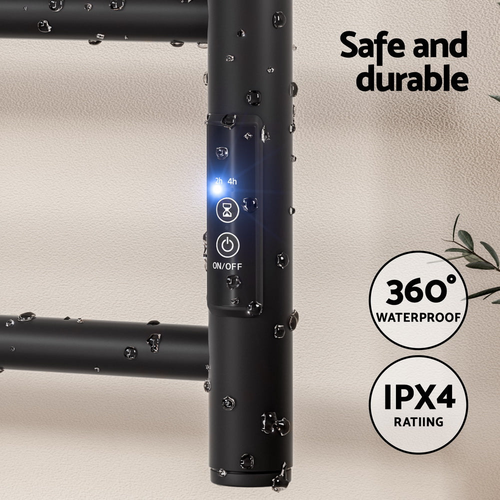 Devanti Heated Towel Rail 6 Round Bars with Timer Electric Heater Warmer Rack - SportZone.co.nz