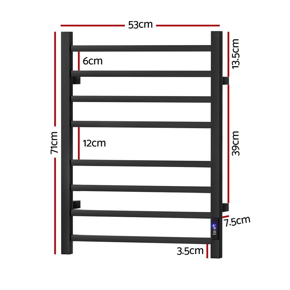 Devanti Heated Towel Rail 8 Square Bars with Timer Electric Heater Warmer Rack - SportZone.co.nz