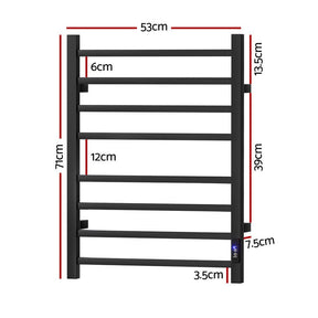 Devanti Heated Towel Rail 8 Square Bars with Timer Electric Heater Warmer Rack - SportZone.co.nz