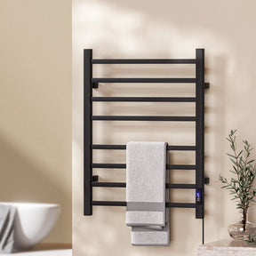 Devanti Heated Towel Rail 8 Square Bars with Timer Electric Heater Warmer Rack - SportZone.co.nz