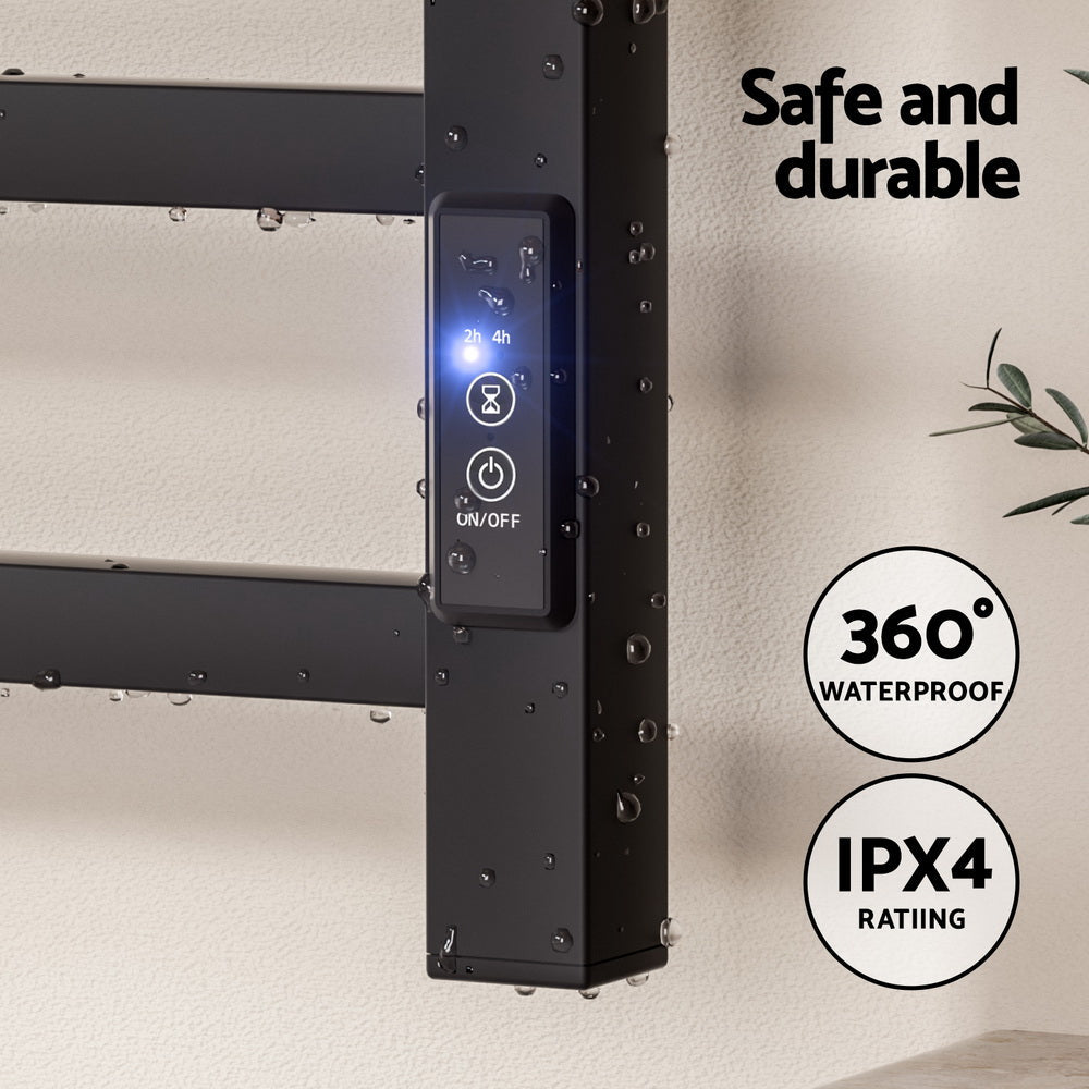 Devanti Heated Towel Rail 8 Square Bars with Timer Electric Heater Warmer Rack - SportZone.co.nz
