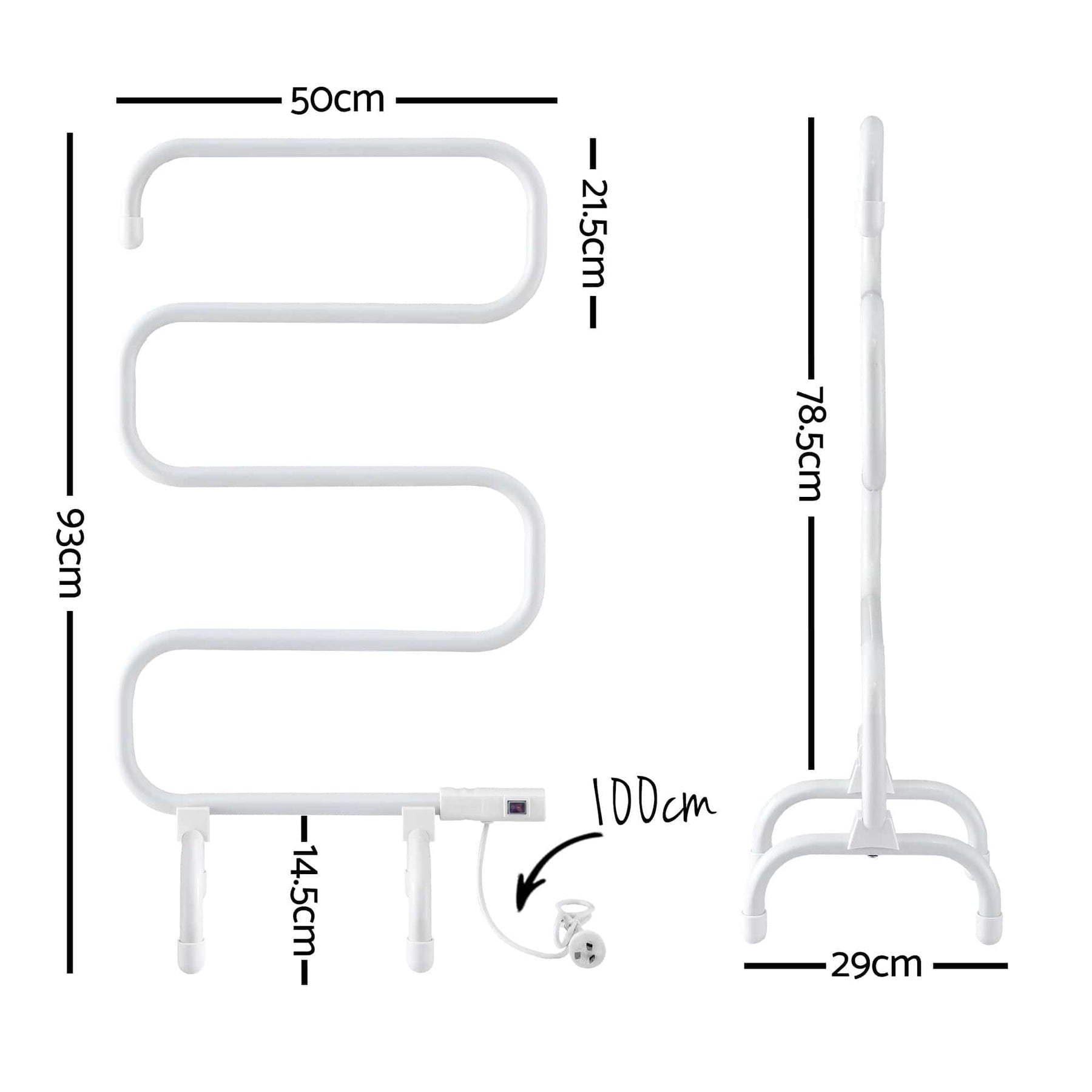 Devanti Heated Towel Rail Freestanding Wall Mounted S - Shape Electric Warmer Rack - SportZone.co.nz