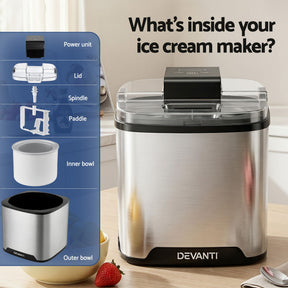 Devanti Ice Cream Maker Machine 2L Homemade Gelato Sorbet Frozen Drinks Sliver - SportZone.co.nz