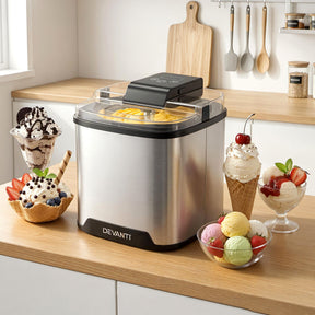 Devanti Ice Cream Maker Machine 2L Homemade Gelato Sorbet Frozen Drinks Sliver - SportZone.co.nz