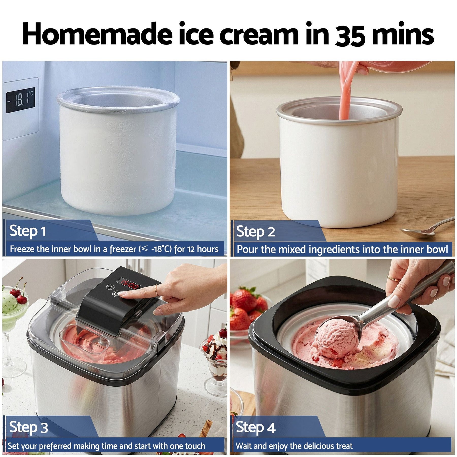 Devanti Ice Cream Maker Machine 2L Homemade Gelato Sorbet Frozen Drinks Sliver - SportZone.co.nz