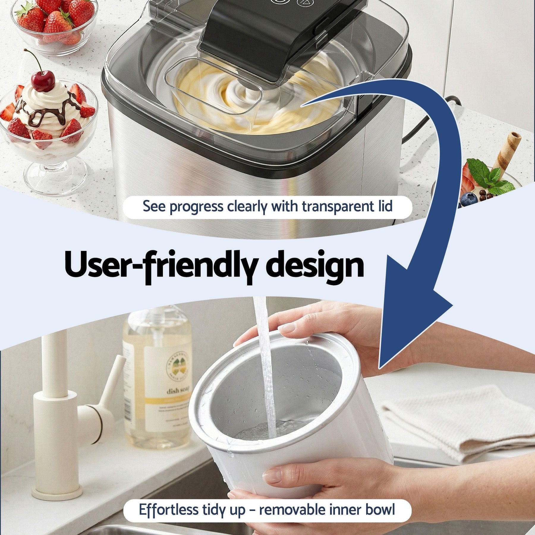Devanti Ice Cream Maker Machine 2L Homemade Gelato Sorbet Frozen Drinks Sliver - SportZone.co.nz