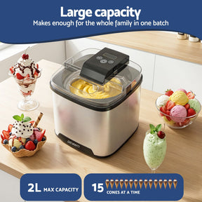 Devanti Ice Cream Maker Machine 2L Homemade Gelato Sorbet Frozen Drinks Sliver - SportZone.co.nz