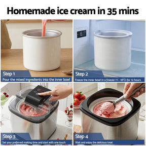 Devanti Ice Cream Maker Machine 2L Homemade Gelato Sorbet Frozen Drinks Sliver - SportZone.co.nz
