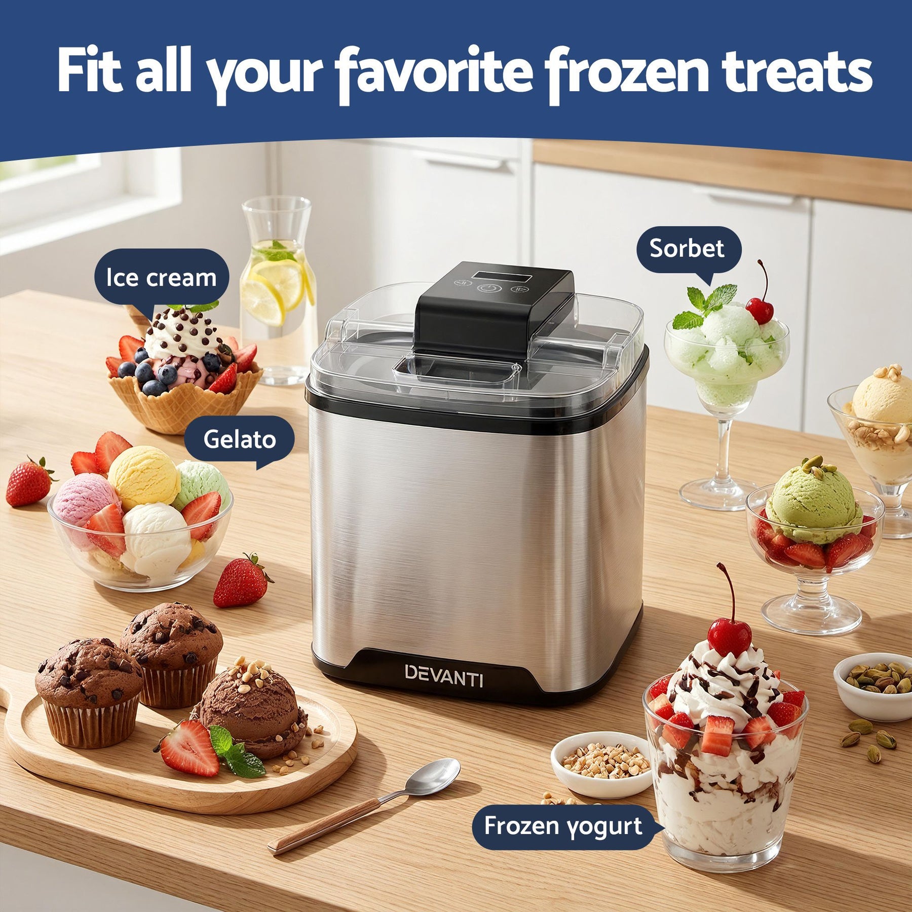 Devanti Ice Cream Maker Machine 2L Homemade Gelato Sorbet Frozen Drinks Sliver - SportZone.co.nz