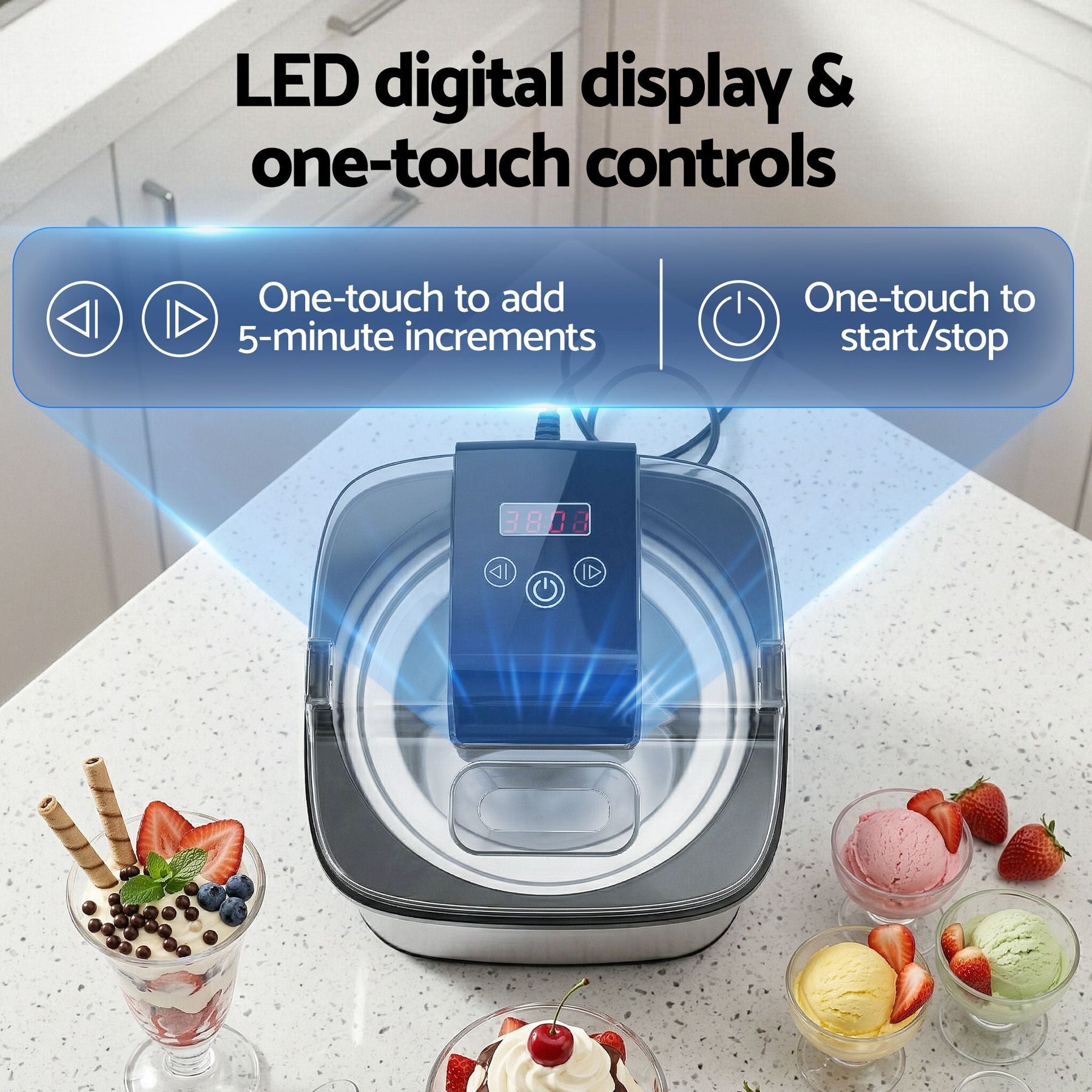 Devanti Ice Cream Maker Machine 2L Homemade Gelato Sorbet Frozen Drinks Sliver - SportZone.co.nz
