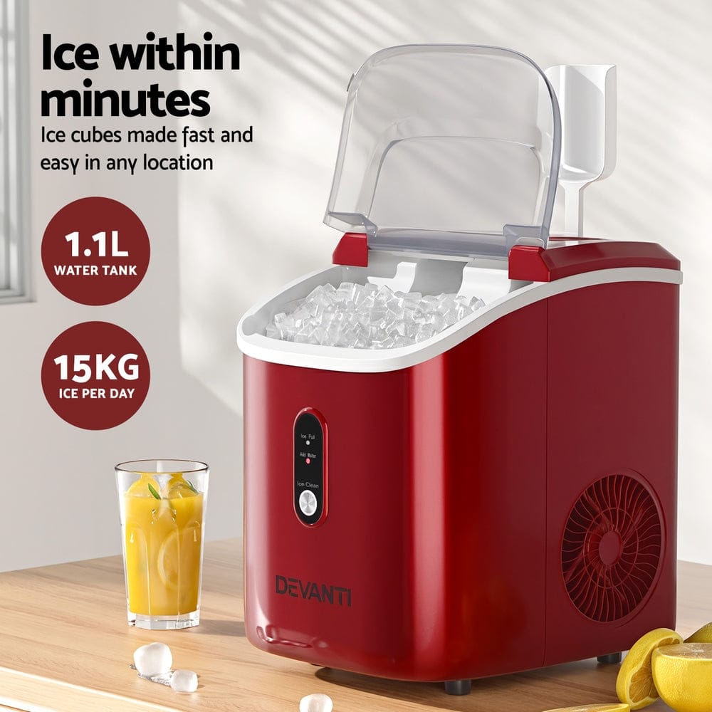 Devanti Ice Maker Machine 15kg Nugget Chewable Ice Cube - SportZone.co.nz