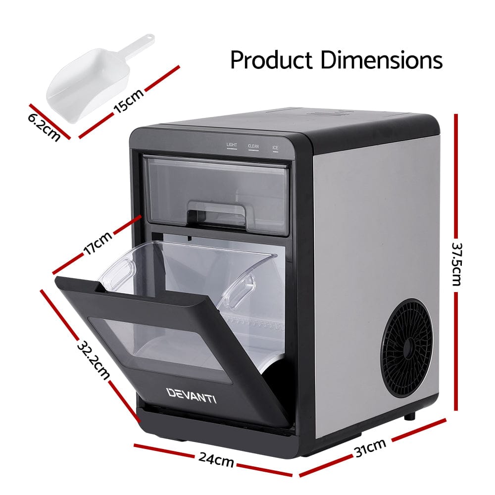 Devanti Ice Maker Machine 20kg Chewable Nugget Ice Countertop w/Self Cleaning - SportZone.co.nz