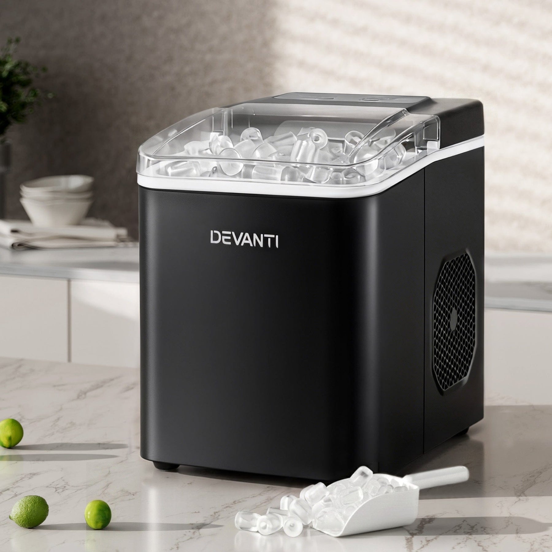 Devanti Ice Maker Machine Portable 12kg Countertop w/Self Cleaning 1.2L Black - SportZone.co.nz