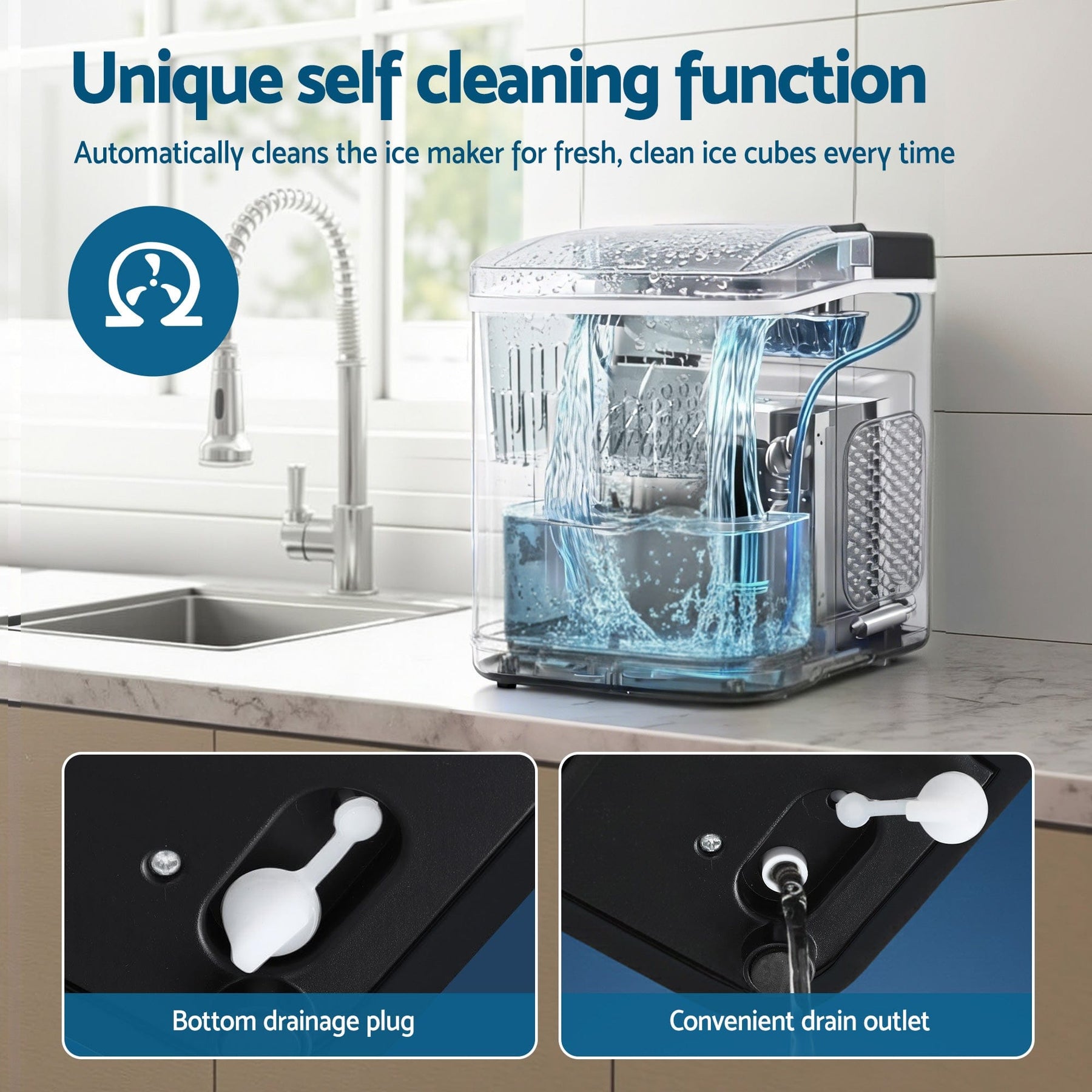 Devanti Ice Maker Machine Portable 12kg Countertop w/Self Cleaning 1.2L Black - SportZone.co.nz