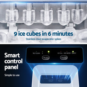Devanti Ice Maker Machine Portable 12kg Countertop w/Self Cleaning 1.2L White - SportZone.co.nz
