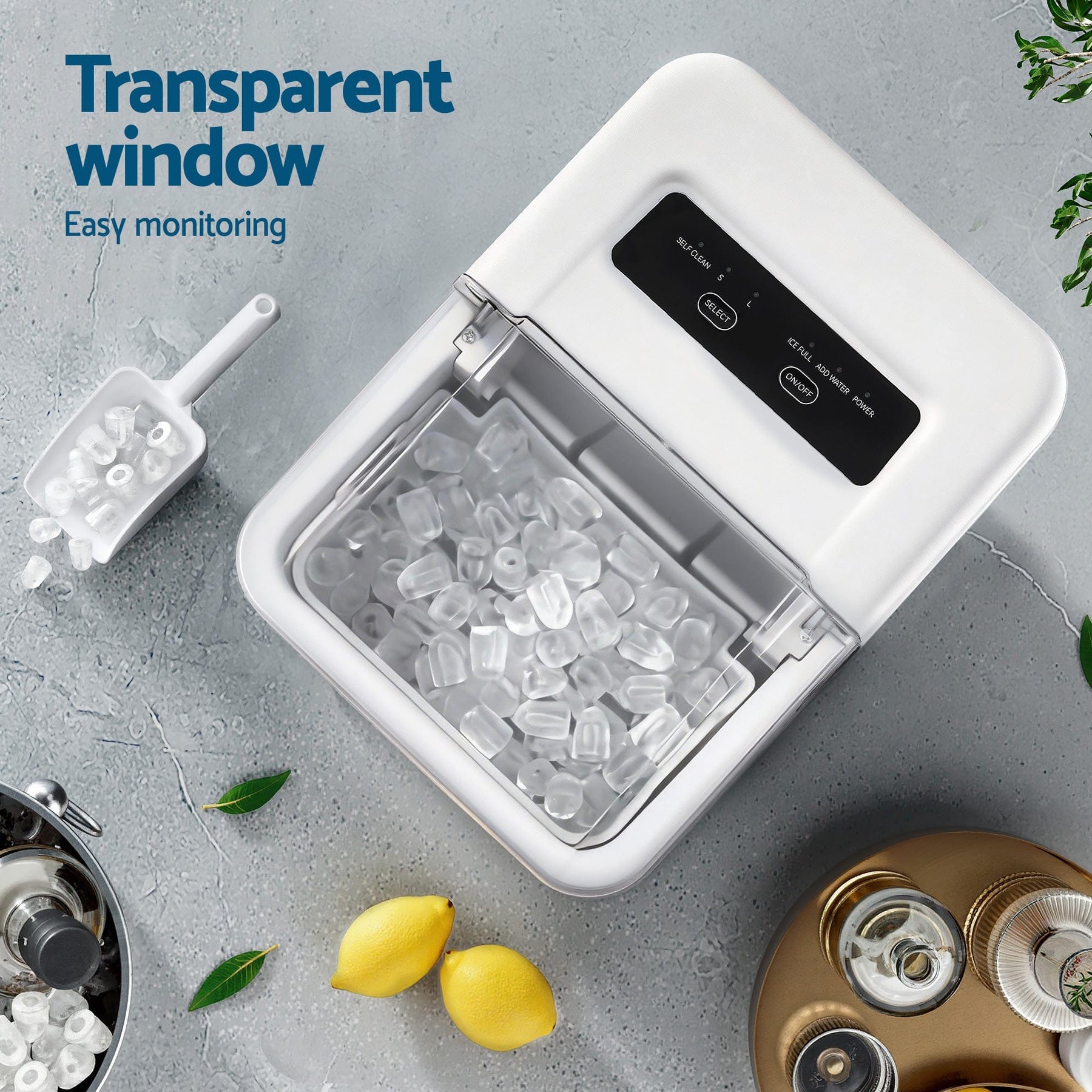 Devanti Ice Maker Machine Portable 12kg Countertop w/Self Cleaning 1.2L White - SportZone.co.nz