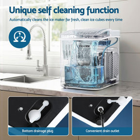 Devanti Ice Maker Machine Portable 12kg Countertop w/Self Cleaning 1.2L White - SportZone.co.nz