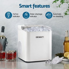 Devanti Ice Maker Machine Portable 12kg Countertop w/Self Cleaning 1.2L White - SportZone.co.nz