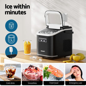 Devanti Ice Maker Machine Portable 12kg Countertop w/Self Cleaning 1.3L Black - SportZone.co.nz