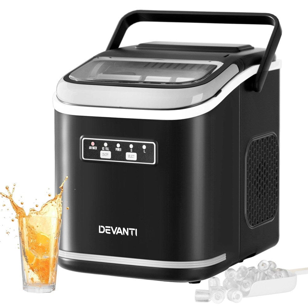 Devanti Ice Maker Machine Portable 12kg Countertop w/Self Cleaning 1.3L Black - SportZone.co.nz