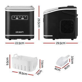 Devanti Ice Maker Machine Portable 12kg Countertop w/Self Cleaning 1.3L Black - SportZone.co.nz