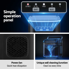 Devanti Ice Maker Machine Portable 12kg Countertop w/Self Cleaning 1.3L Black - SportZone.co.nz