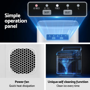 Devanti Ice Maker Machine Portable 12kg Countertop w/Self Cleaning 1.3L White - SportZone.co.nz