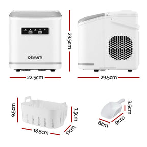 Devanti Ice Maker Machine Portable 12kg Countertop w/Self Cleaning 1.3L White - SportZone.co.nz