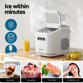 Devanti Ice Maker Machine Portable 12kg Countertop w/Self Cleaning 1.3L White - SportZone.co.nz