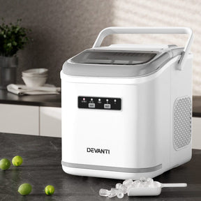 Devanti Ice Maker Machine Portable 12kg Countertop w/Self Cleaning 1.3L White - SportZone.co.nz