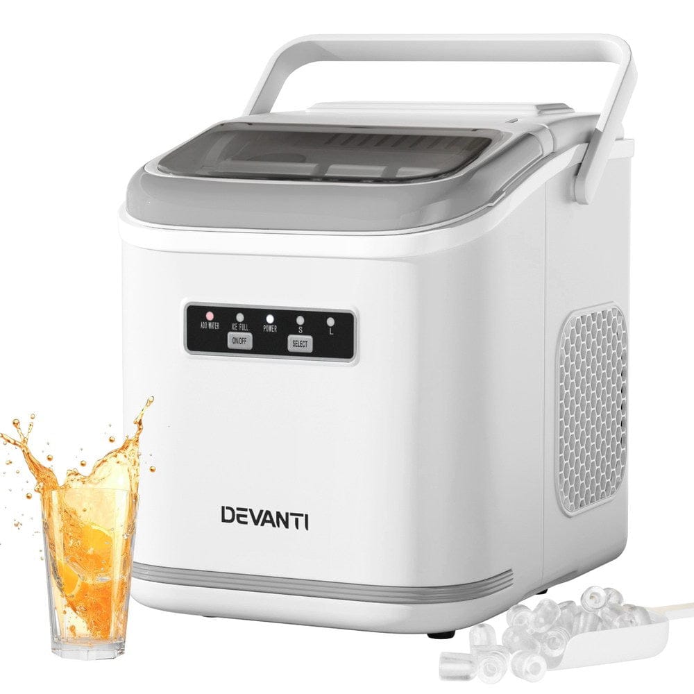 Devanti Ice Maker Machine Portable 12kg Countertop w/Self Cleaning 1.3L White - SportZone.co.nz