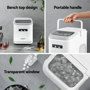 Devanti Ice Maker Machine Portable 12kg Countertop w/Self Cleaning 1.3L White - SportZone.co.nz