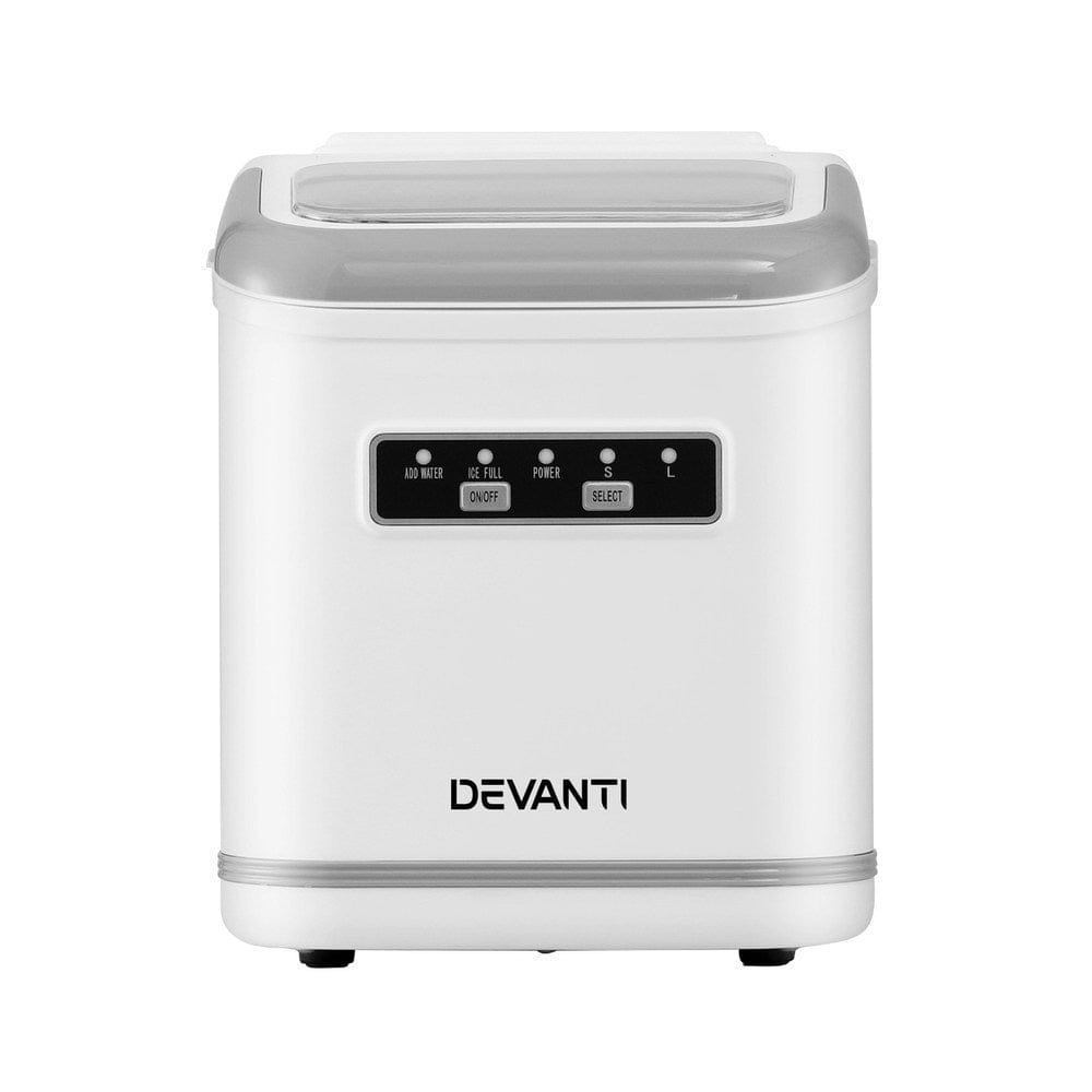 Devanti Ice Maker Machine Portable 12kg Countertop w/Self Cleaning 1.3L White - SportZone.co.nz