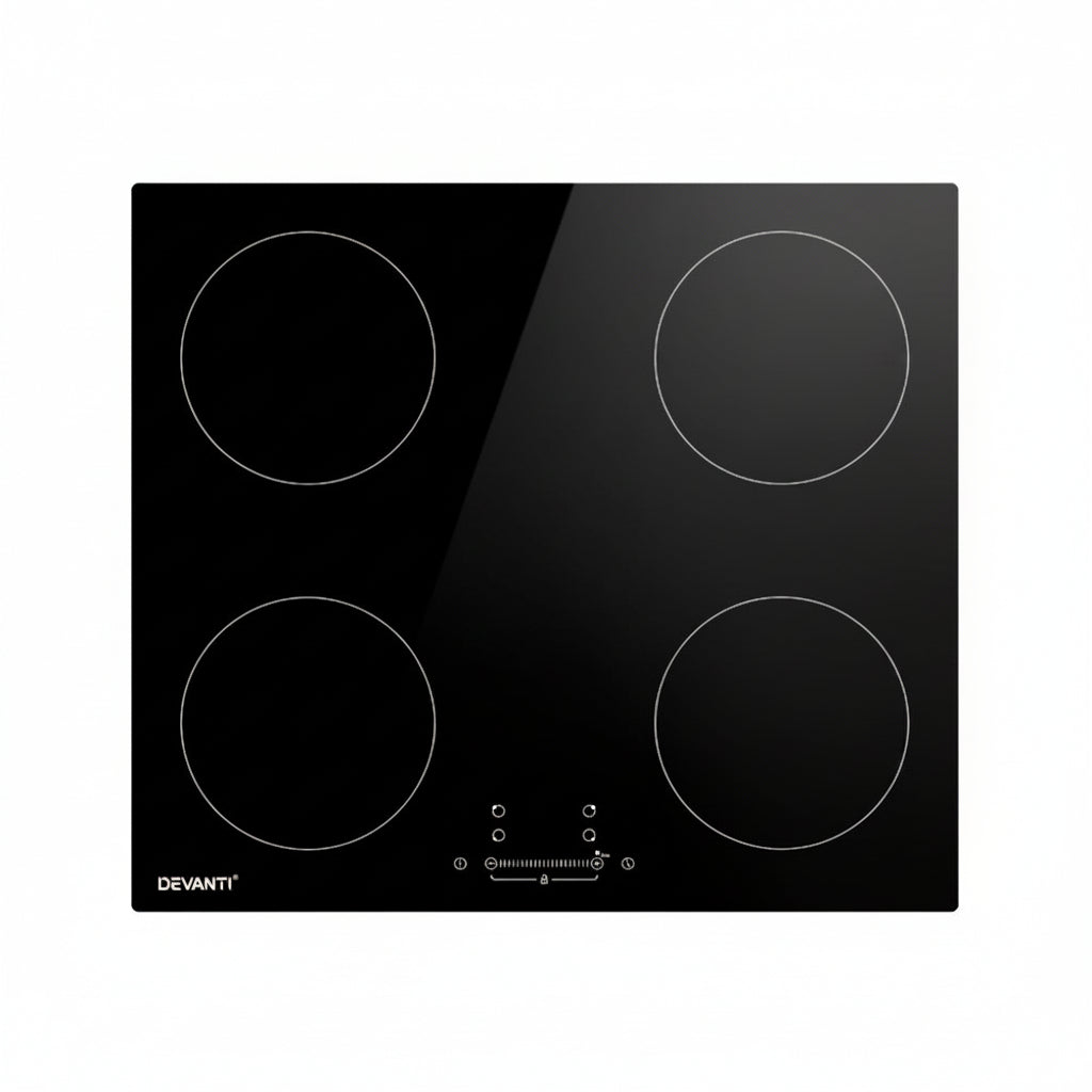 Devanti 60cm Induction Cooktop 4 Zone 7000W Ceramic Glass Black ...