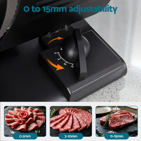 Devanti Meat Slicer Bread Vegetable, 200W Power 0-15mm Adjustable Easy Clean Stable Stainless Steel Blade Food Slicer for Kitchen Commercial, Black - SportZone.co.nz