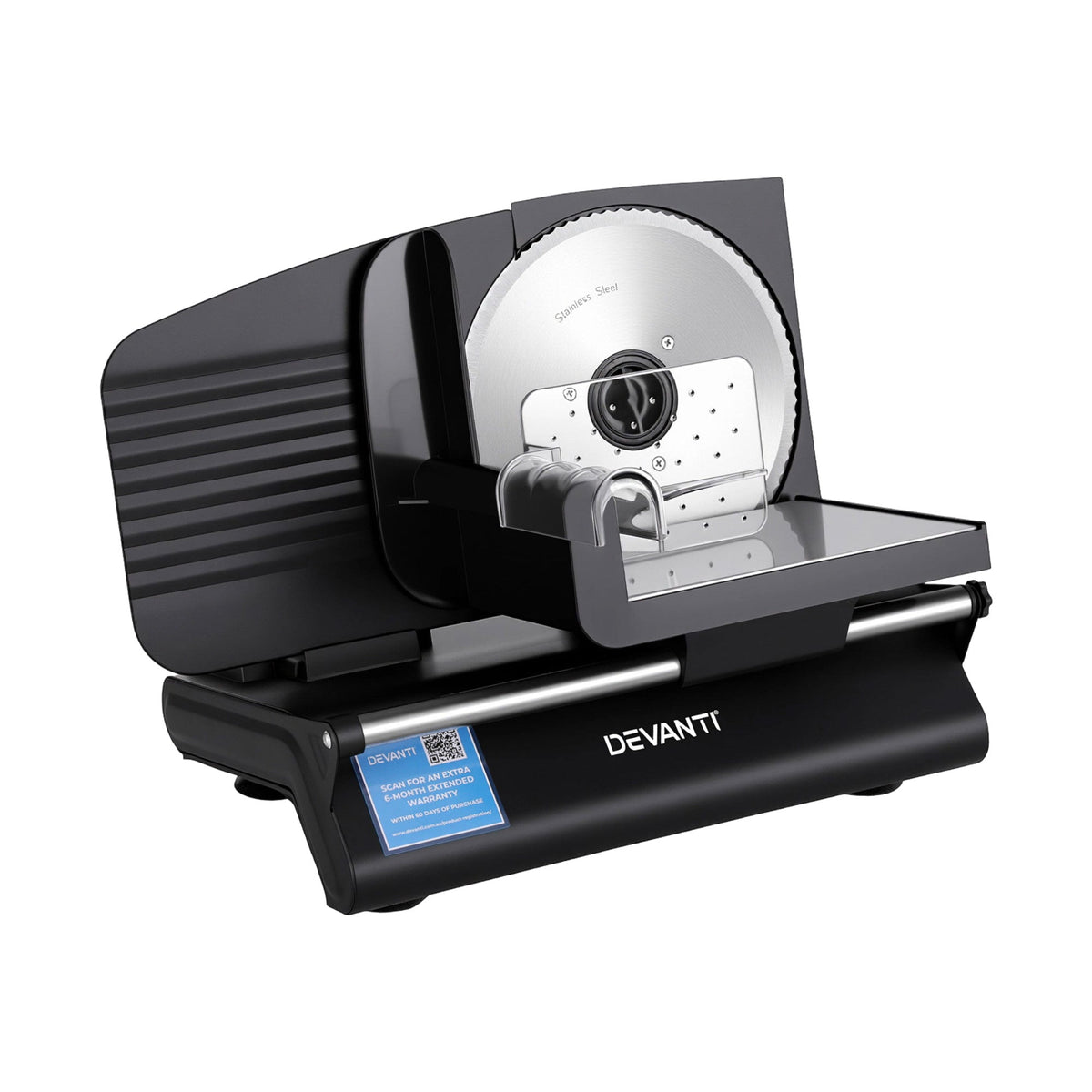 Devanti Meat Slicer Bread Vegetable, 200W Power 0-15mm Adjustable Easy Clean Stable Stainless Steel Blade Food Slicer for Kitchen Commercial, Black - SportZone.co.nz